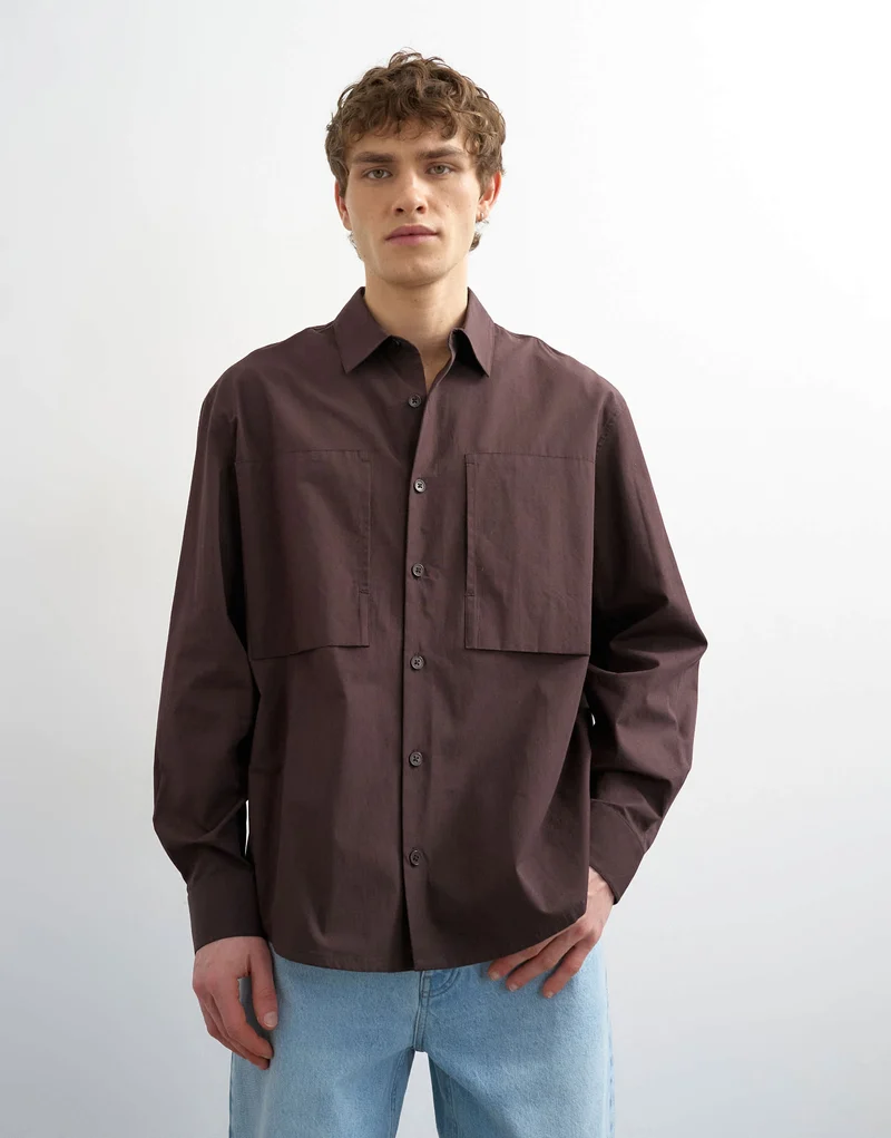 Topman relaxed fit poplin shirt in brown