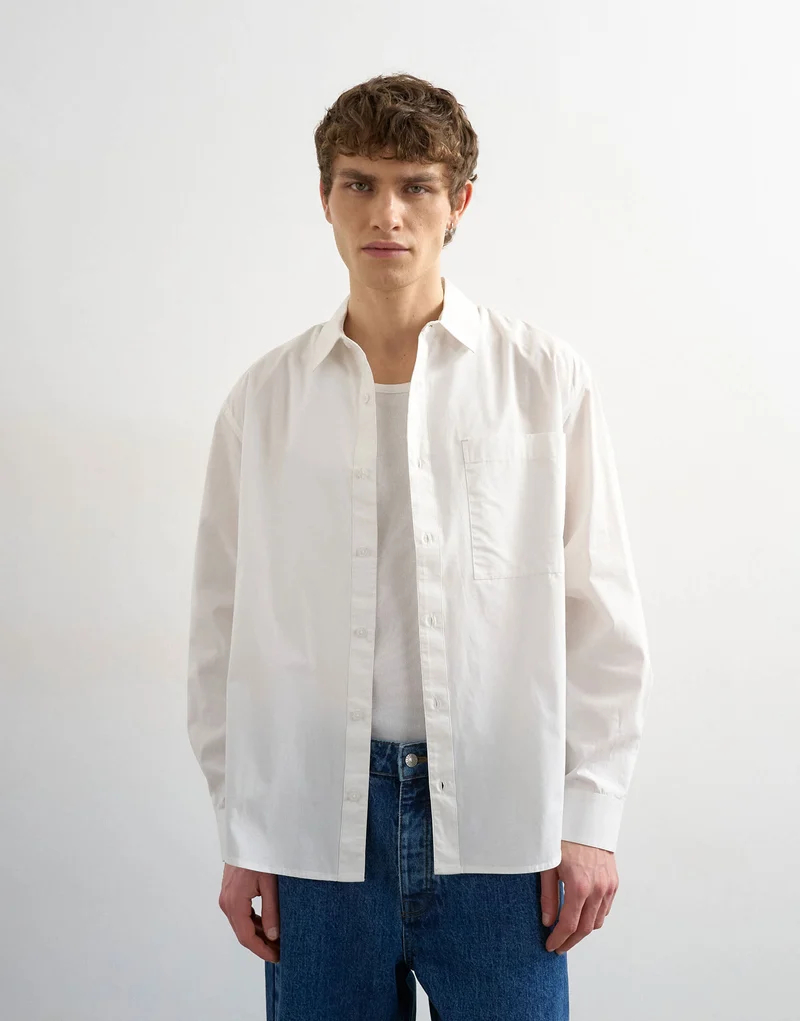 Topman relaxed fit poplin shirt in white
