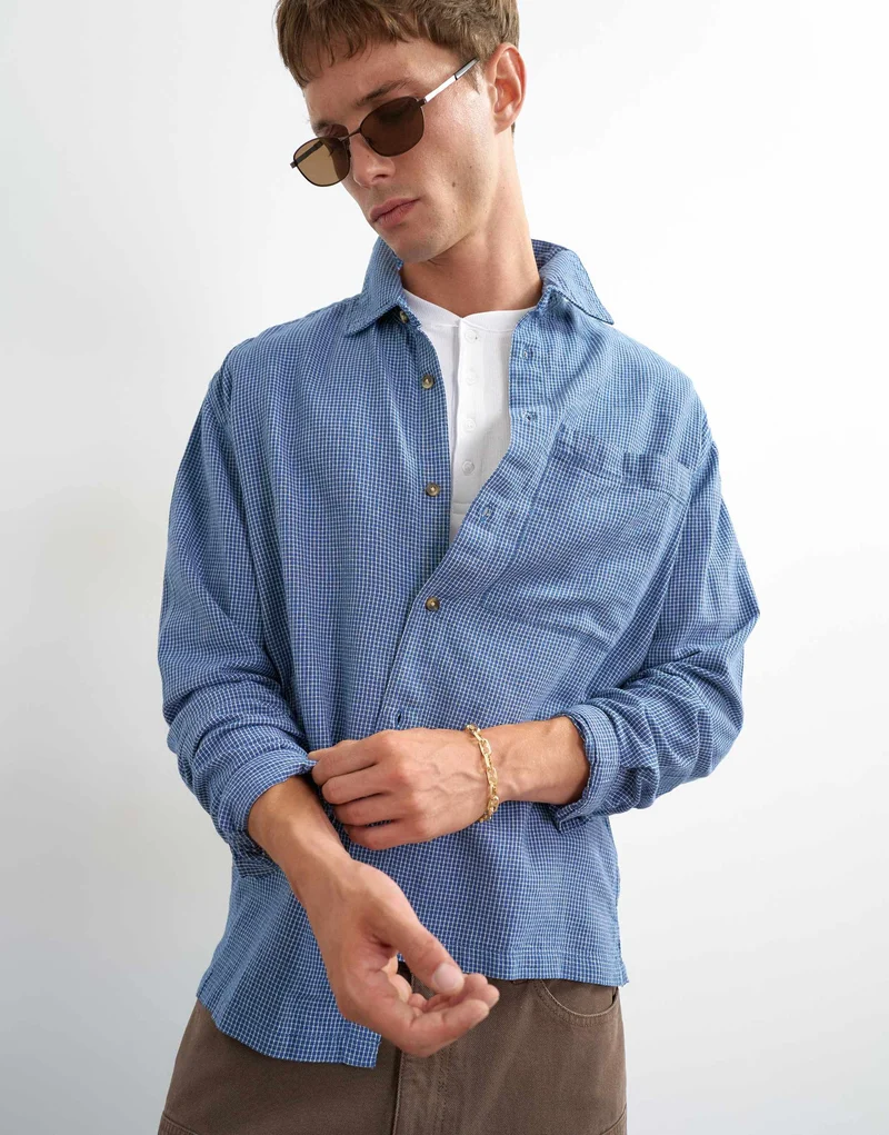 Topman relaxed fit flannel check shirt in blue