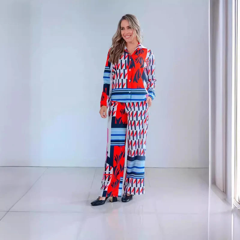 Emma | Elegant Koordinerat Set med Blus och Vida Byxor