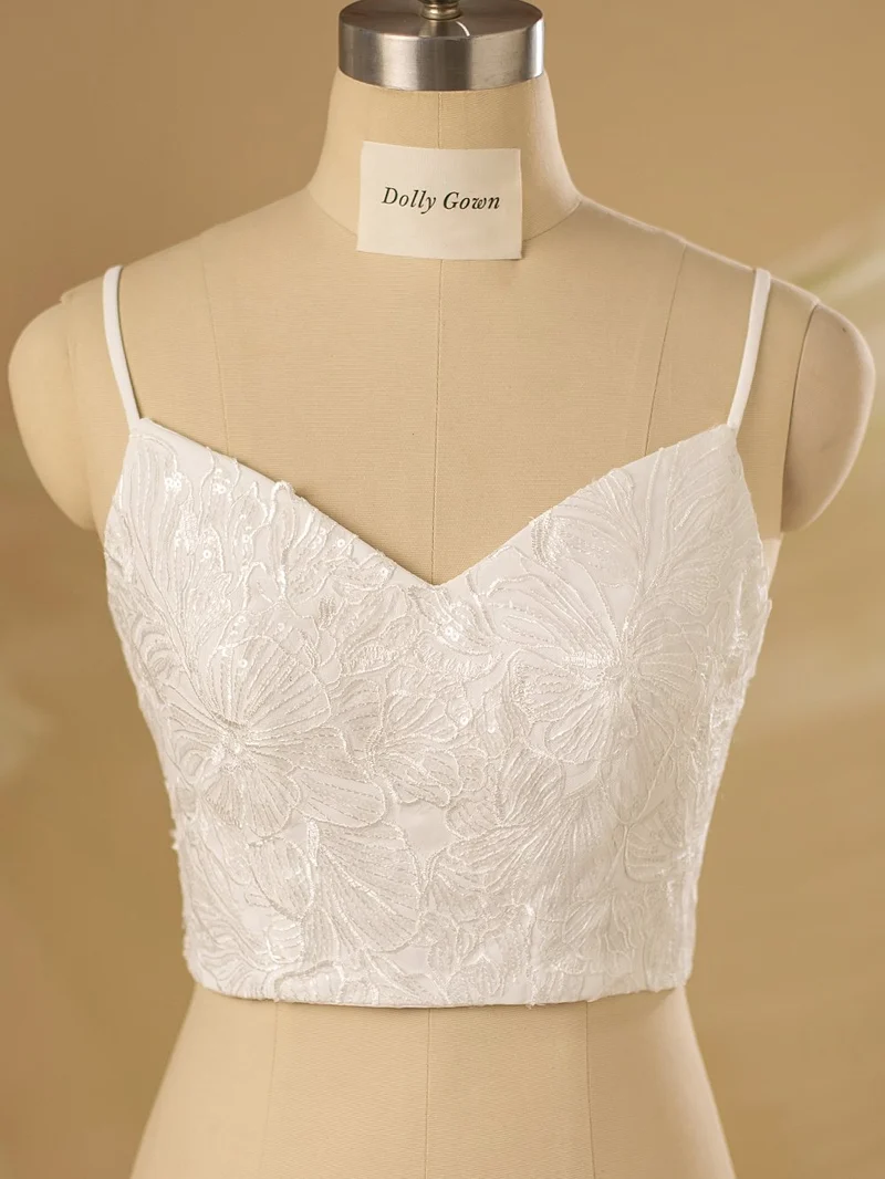 Tifffanie Spaghetti Straps Spets Brudtopp