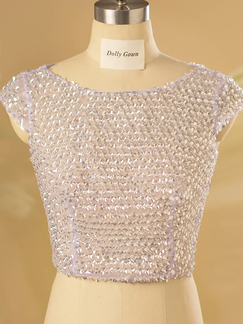 Cari Sparkle Cap ärm brudtopp med öppen rygg