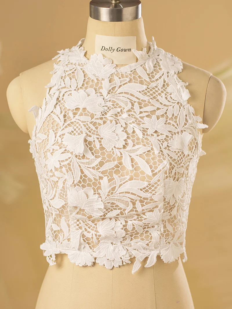 Leaf Halter Neck Spets Brudtopp