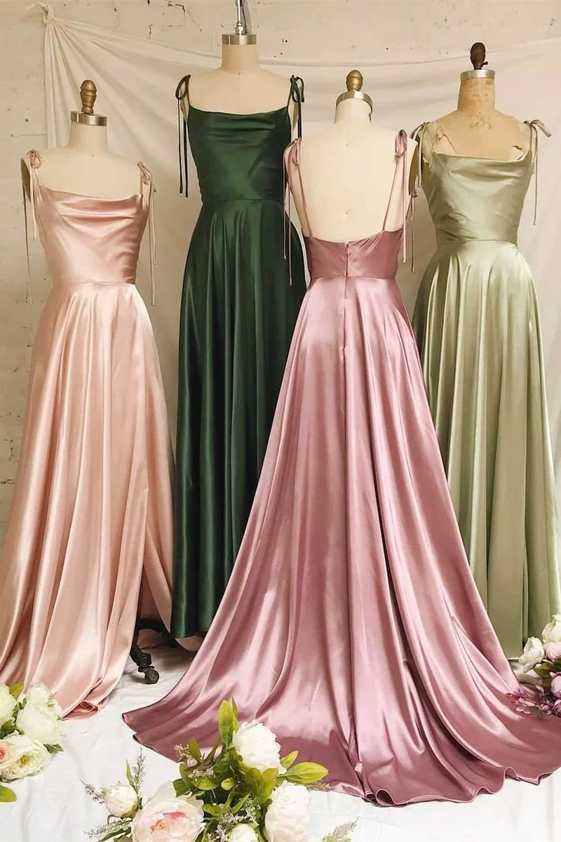 Söta A-line Cowl Neck Slip brudtärna klänningar