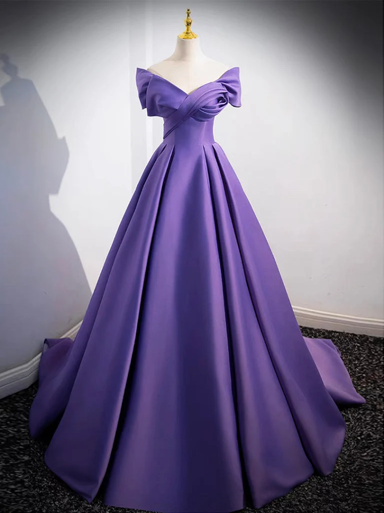 Twist-Front off Shoulder Satin Lila Balklänning Balklänning