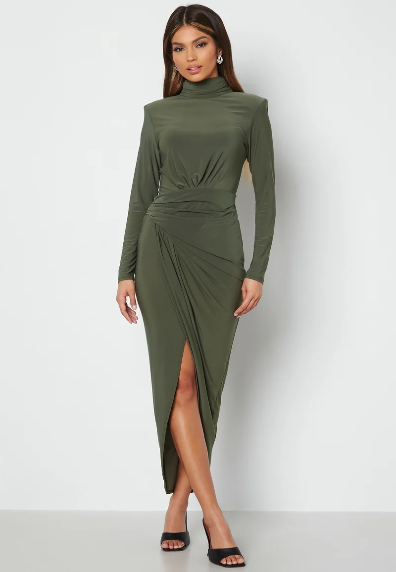 High Neck Rouch Maxi Dress