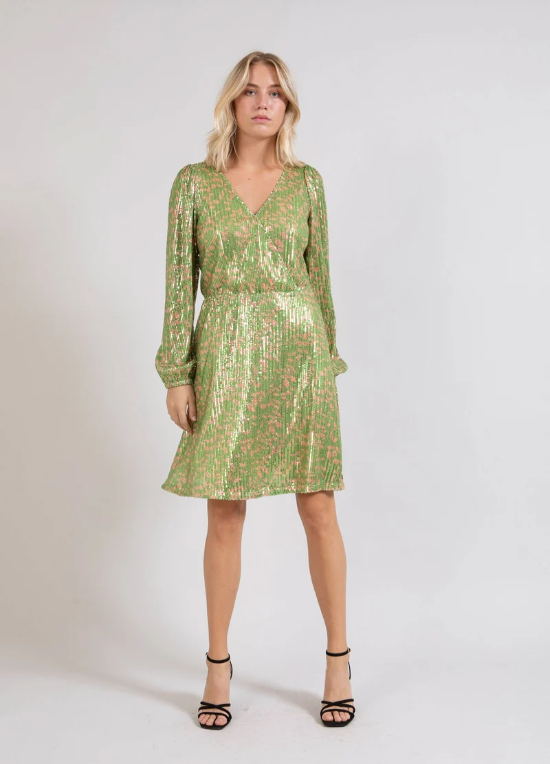 PALJETTKLÄNNING M. TRYCK - Green sequins