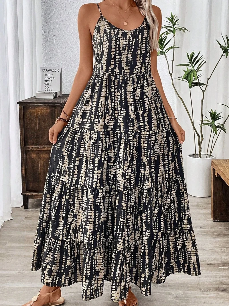 Tryckt Scoop Neck Maxi Cami Klänning