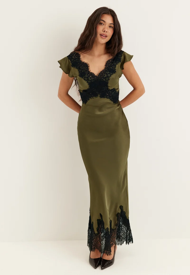 Lace Satin Maxi Dress