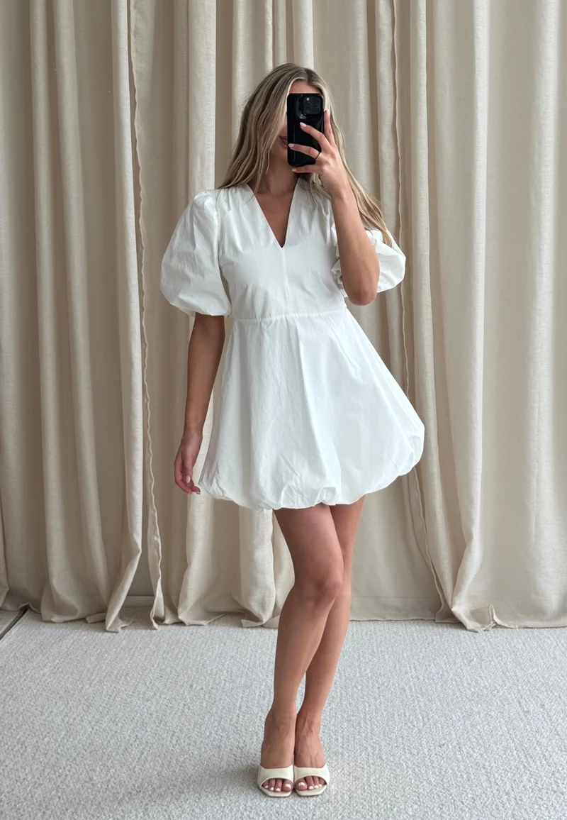V-neck Bubble Hem Short Dress VIT