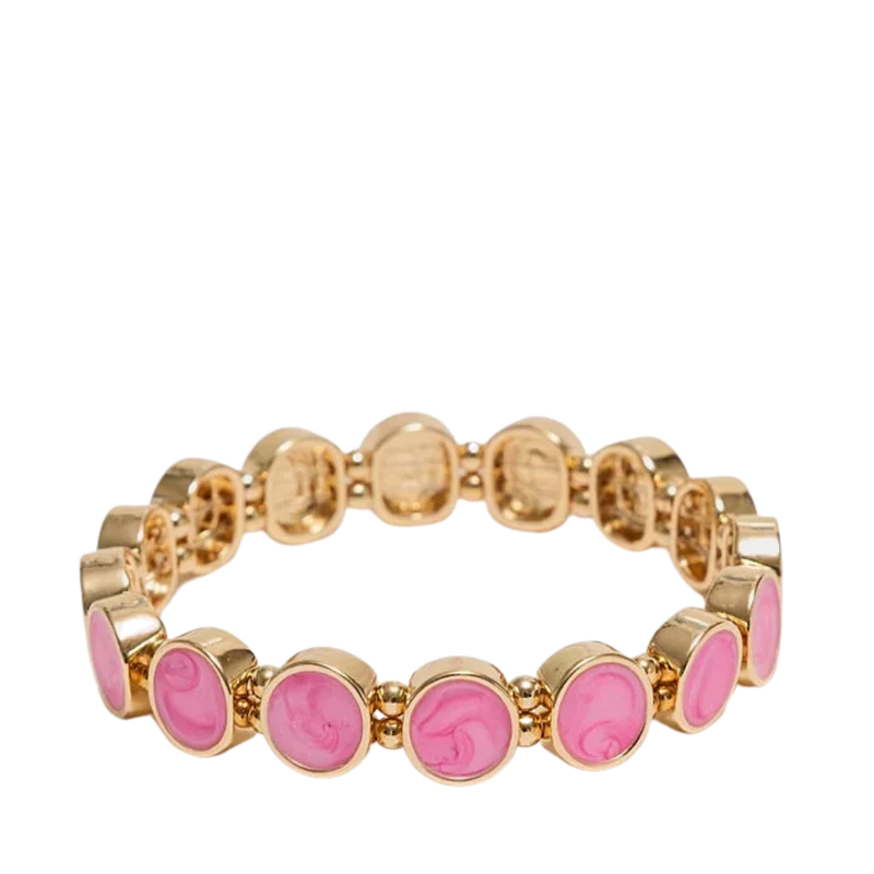 Ava Petite Pearl Elastic Bracelet - Gold W Pearl Strong Pink