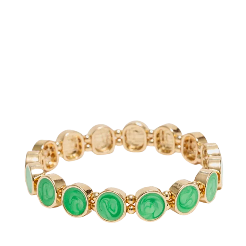Ava Petite Pearl Elastic Bracelet - Gold W Pearl Strong Green