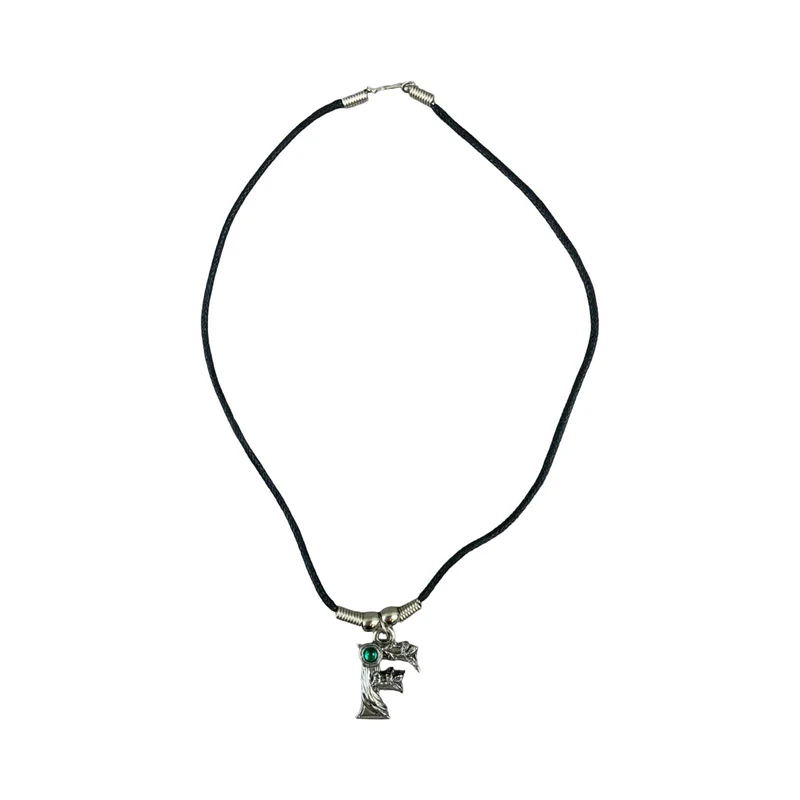 Vintage Deadstock 90s Y2K Green Gem Letter 'F' Initial Fairy Tree Thong Necklace
