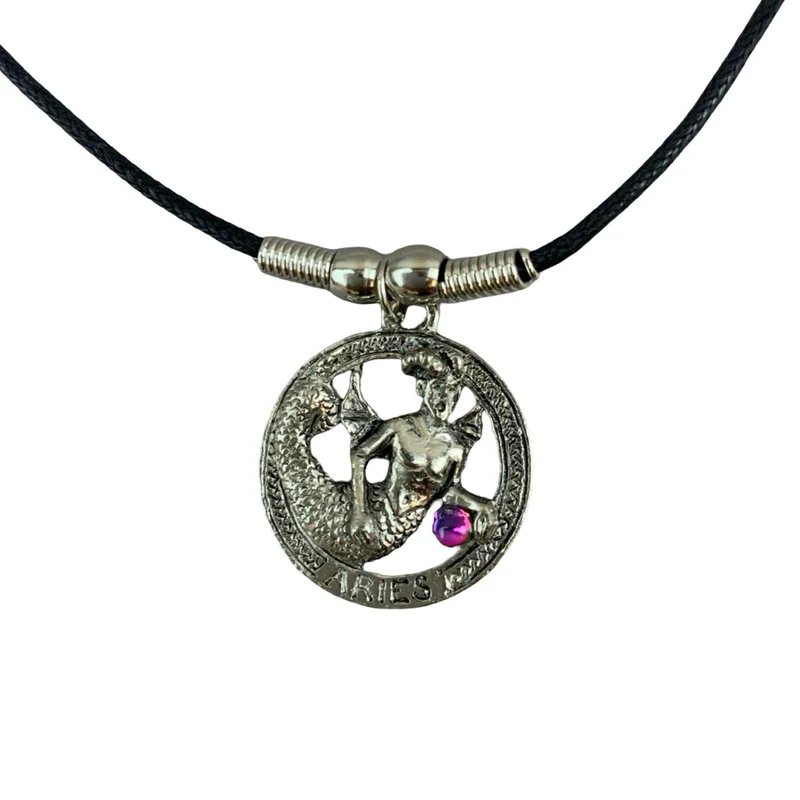 Vintage Deadstock 90s Y2K Pink Gem Aries Zodiac Symbol Thong Necklace