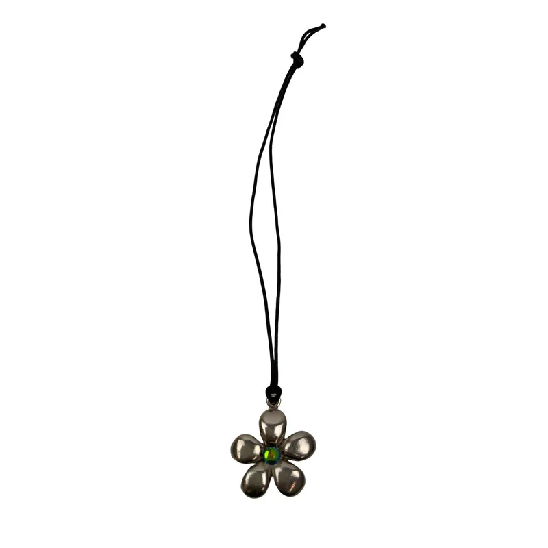 Vintage Dead-stock 90s Y2K Metal Flower Hippy Gem Stone Thong Necklace