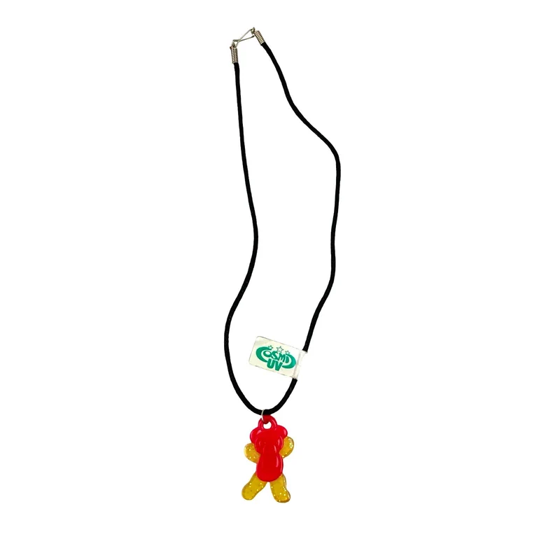 Vintage Deadstock 90s Y2K UV Glow in The Dark Rave Cyber Red Teddy Bear Necklace