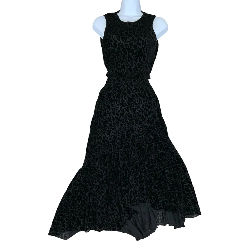 Vtg Ronni Nicole Black Velvet Leopard Print Party Evening Dress XS UK 4/6