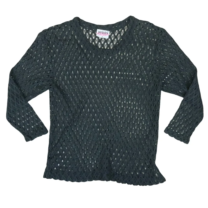 Vtg Just in Time Black Crochet Ladies Grunge Punk Hippy Knit Jumper Top M UK 12