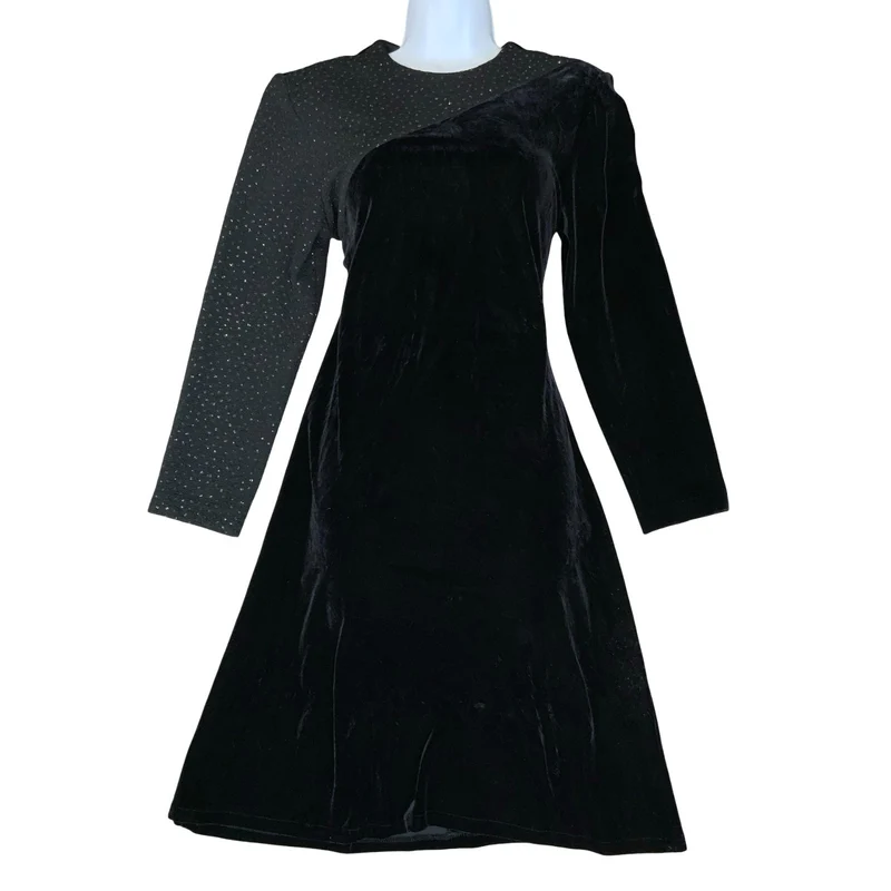 90s ' Jessica Howard' Black Velvet Elegant Sparkle Metallic Evening Dress UK 12