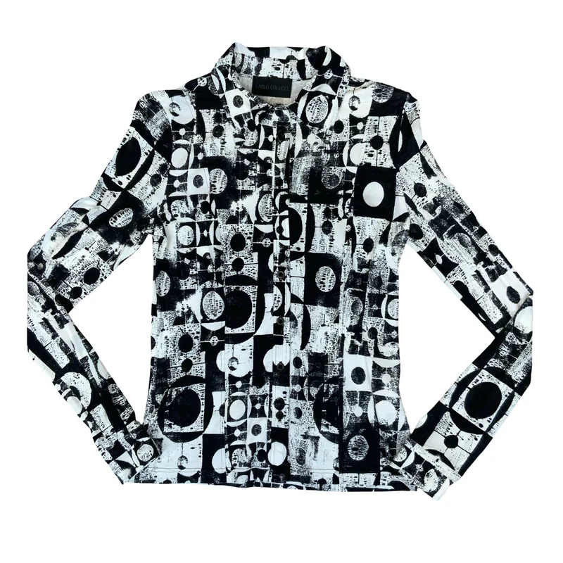 Y2K 'Carlo Colucci' Black White Geometric Avant Garde Dagger Collar Blouse UK 8