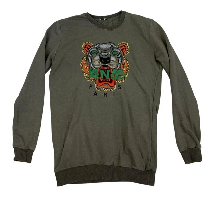 KENZO GRAPHIC LOGO KHAKI GREEN CREW NECK SWEATSHIRT SIZE L