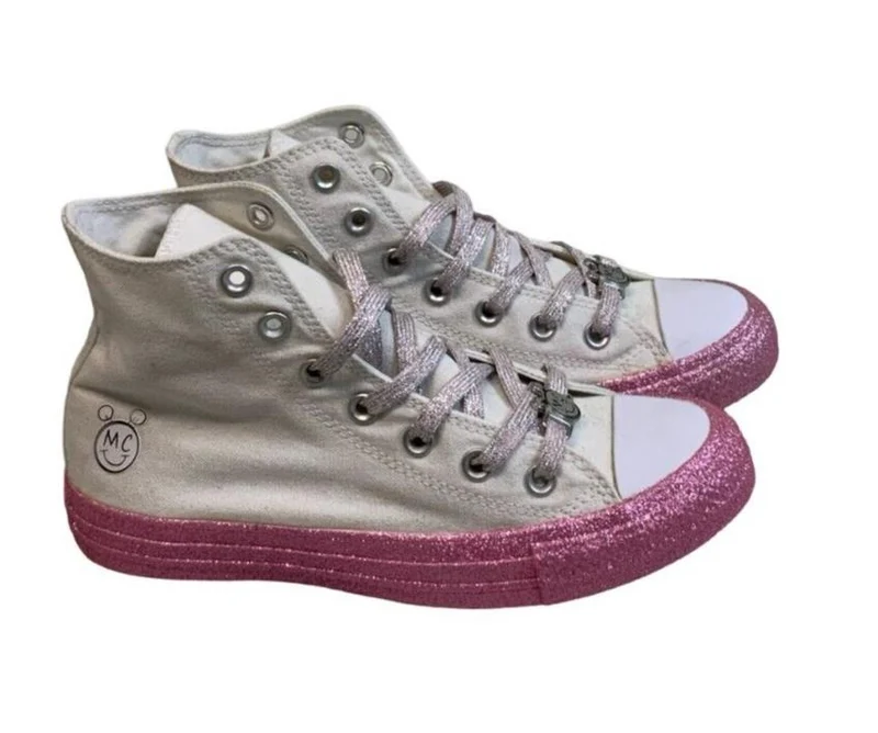CONVERSE CHUCK TAYLOR HI TOP X MILEY CYRUS GLITTER PINK WHITE SIZE UK 5