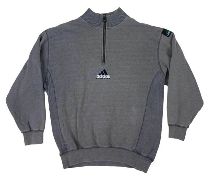 VTG 90s 00s ADIDAS EQT GREY HALF ZIP SWEATSHIRT SIZE M