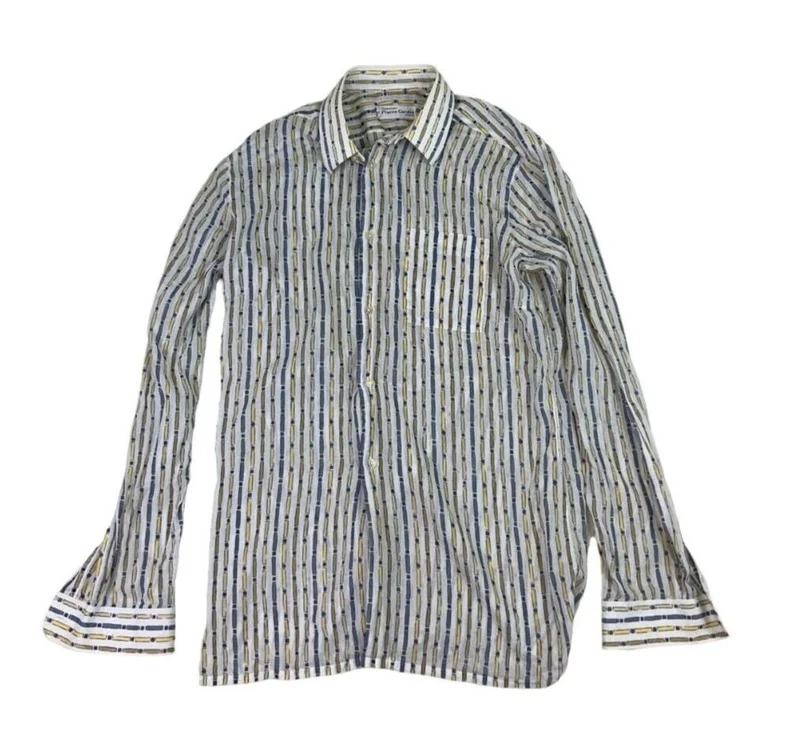 VTG 90s 00s PIERRE CARDIN LONG SLEEVE WHITE STRIPED PATTERNED SHIRT