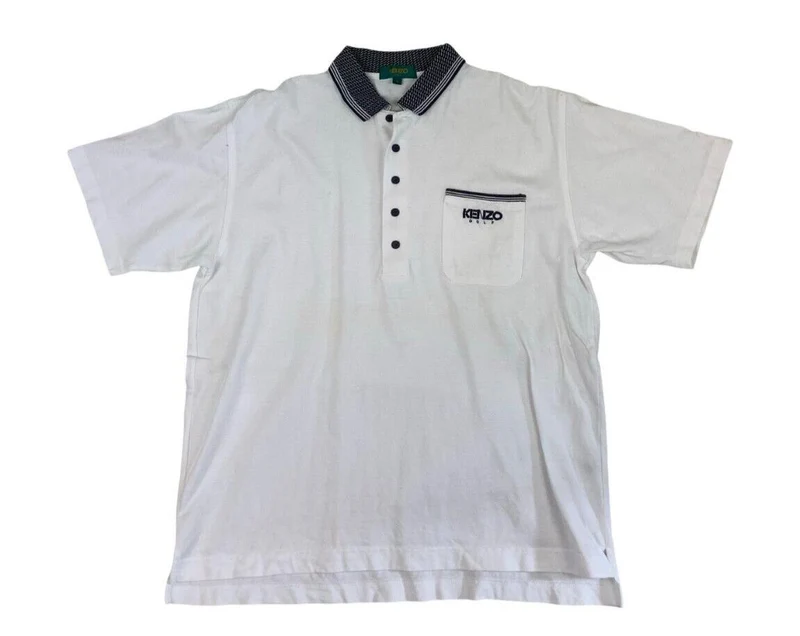 VINTAGE KENZO GOLF WHITE CHEST POCKET POLO SHIRT SIZE LARGE