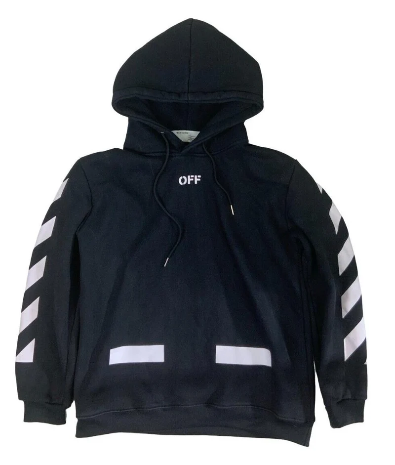 OFF WHITE MAIN LABEL BACK GRAPHIC PRINT BLACK HOODIE SIZE M
