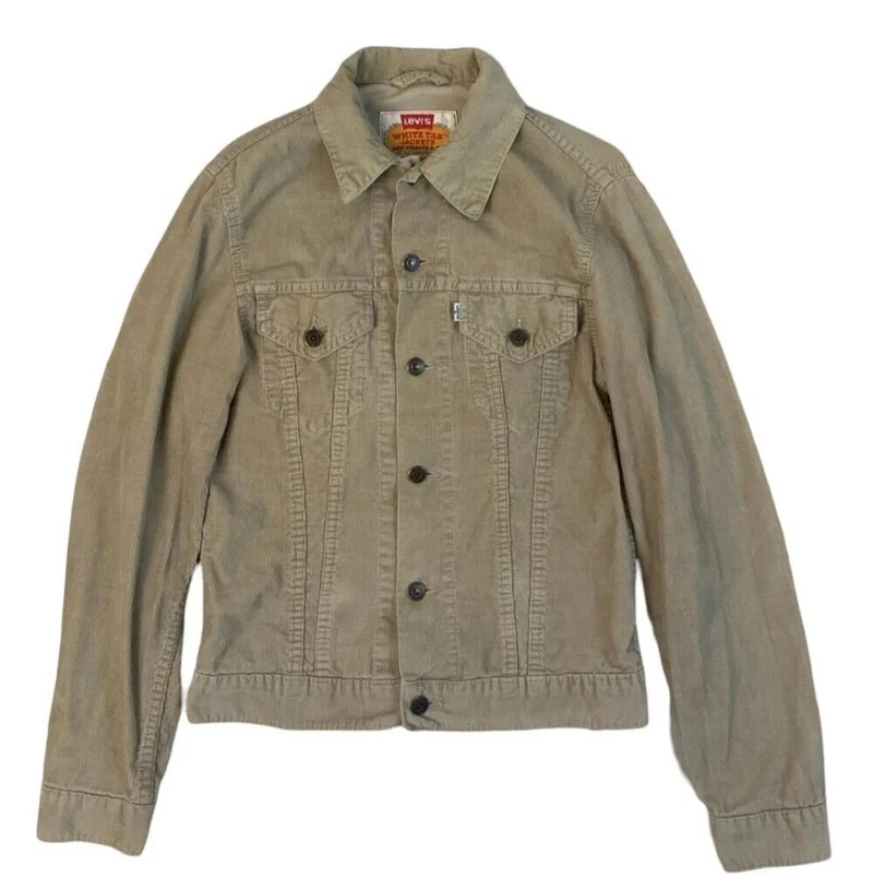 VTG 1990s LEVIS WHITE TAB BEIGE CORDUROY TYPE 3 TRUCKER JACKET MOD SKINS XS 34