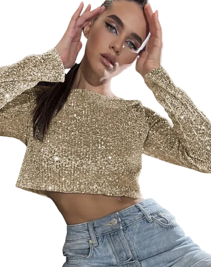 Kvinnors Crop Top Glittrande