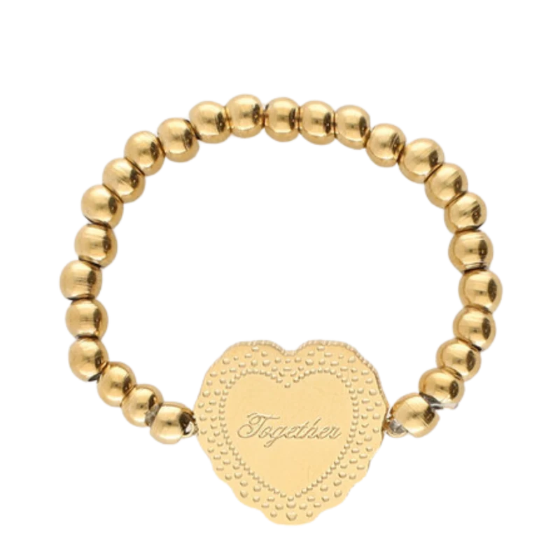Ring Os Stretch Heart Together - Gold