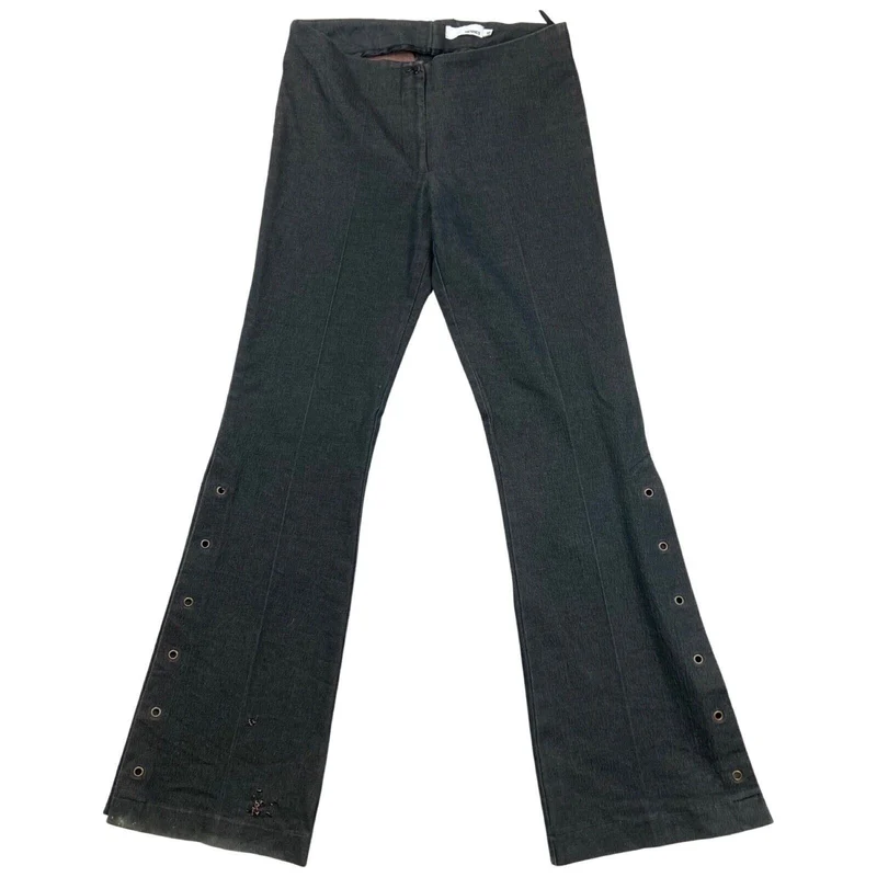 Vintage Y2K Dark Grey Hennes Flared Eyelet Split Hem Mid Rise Trousers 8 10 S