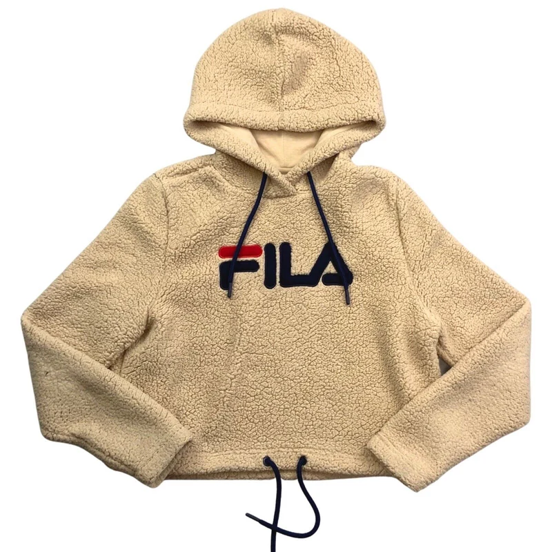 Vintage 00s Beige Appliqué Fila Logo Spell Out Fleece M