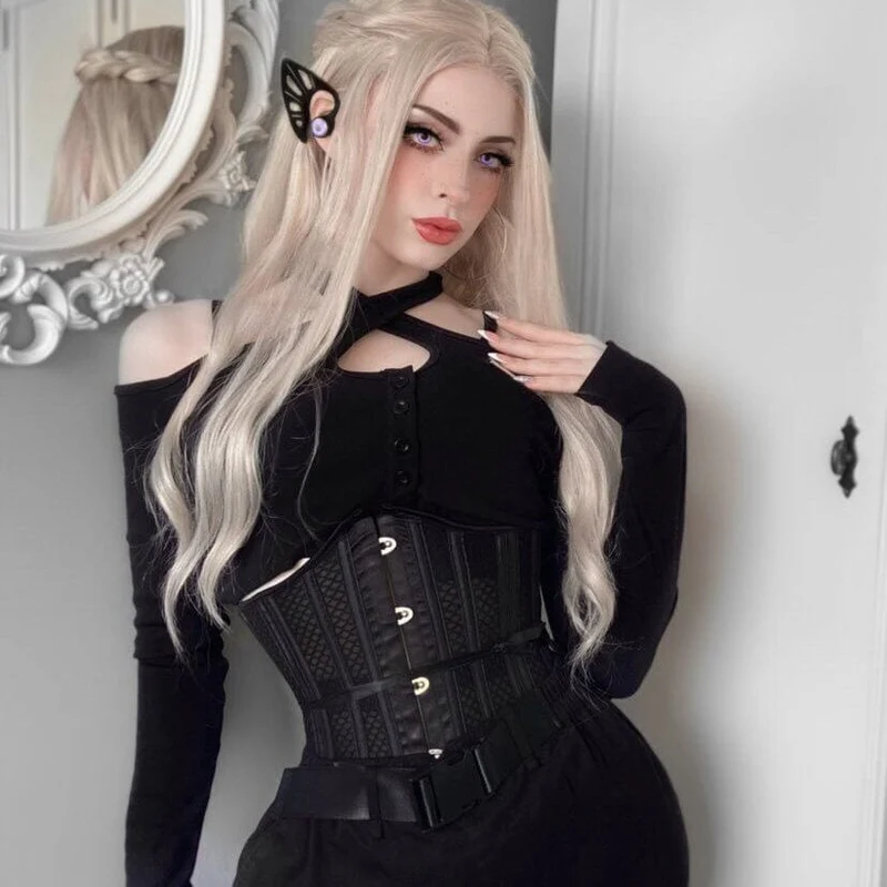 Gothic 26 Steel Bened Mesh Underbyst-korsetter för kvinnor
