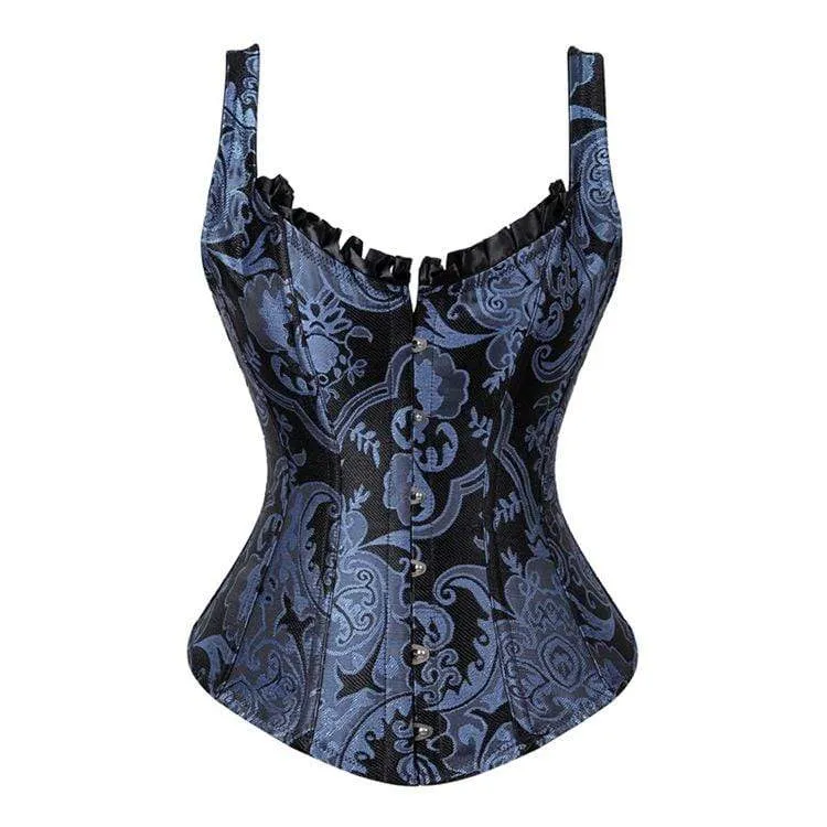 Gothic Jacquard Overbust Korsetter för damer Blå