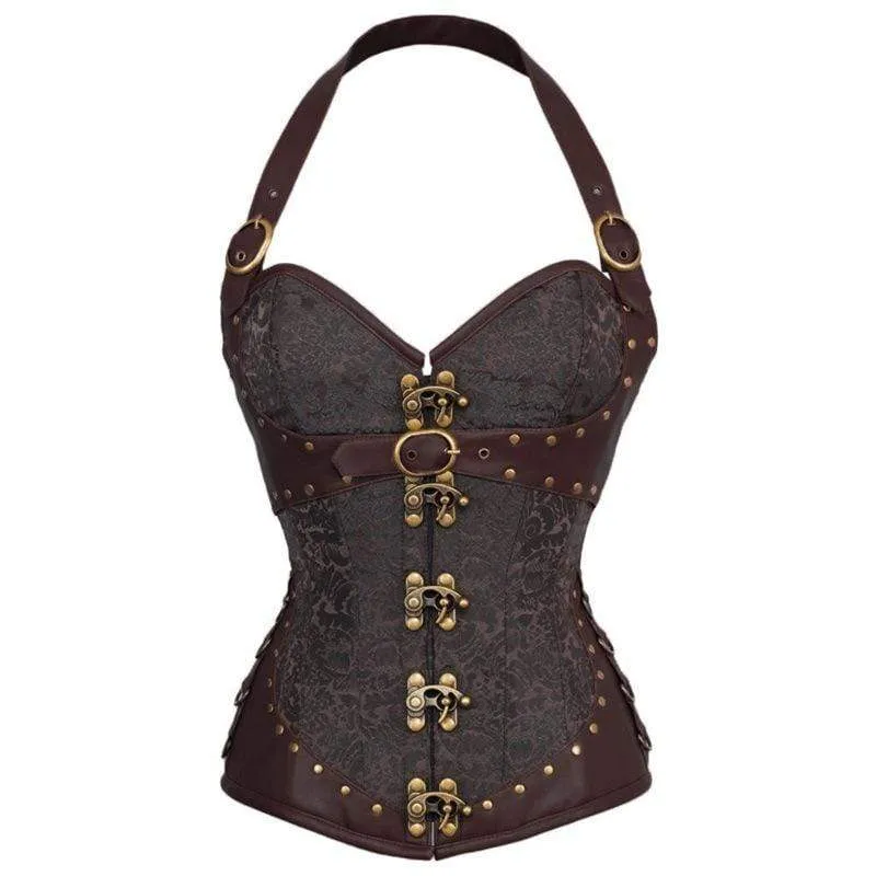 Gothic Floral Halter Top-korsetter för kvinnor med T-rygg