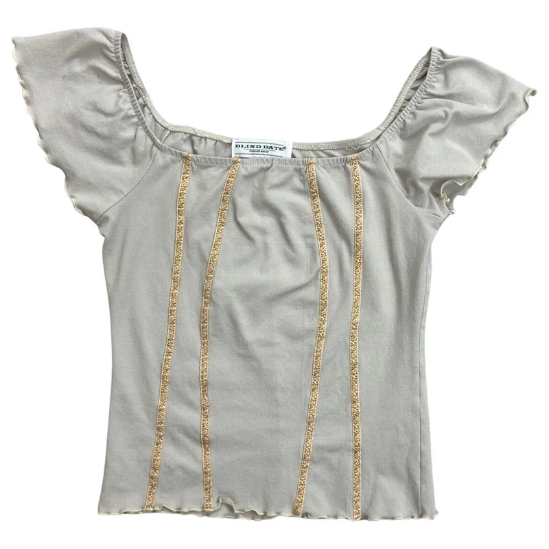 Vintage Y2K Grey Floral Corset Style Top 6 8 XS S