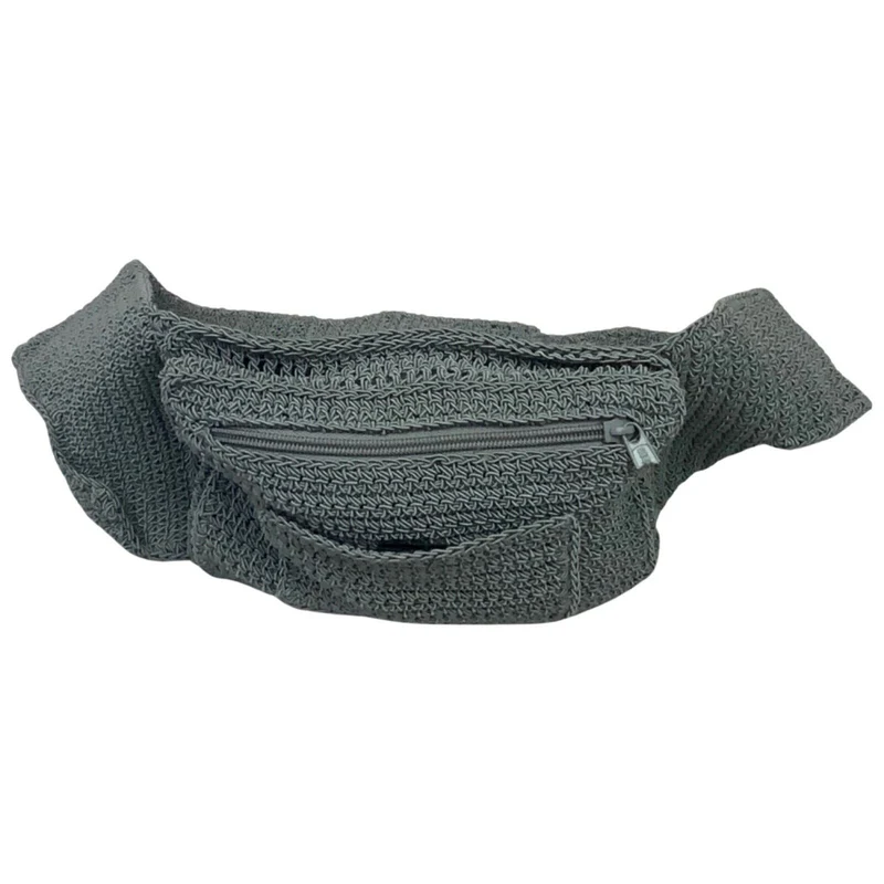 Vintage 90s 00s Grey Crochet Cross Body Bum Bag Cotton Blend