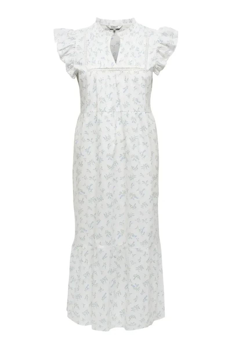 Only - Onltea-Idris S/L Frill Tape Dress - 5014284 Cloud Dancer Wild Bundels