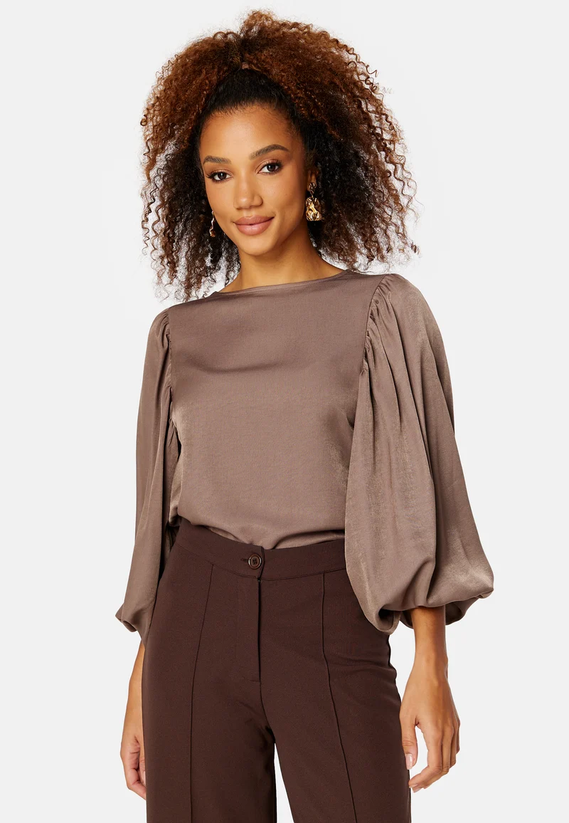Round Neck Balloon Sleeve Blouse