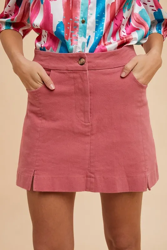 Annie Wear Comfort Stretchig Bomull Minikjol Med Slitsdetaljer