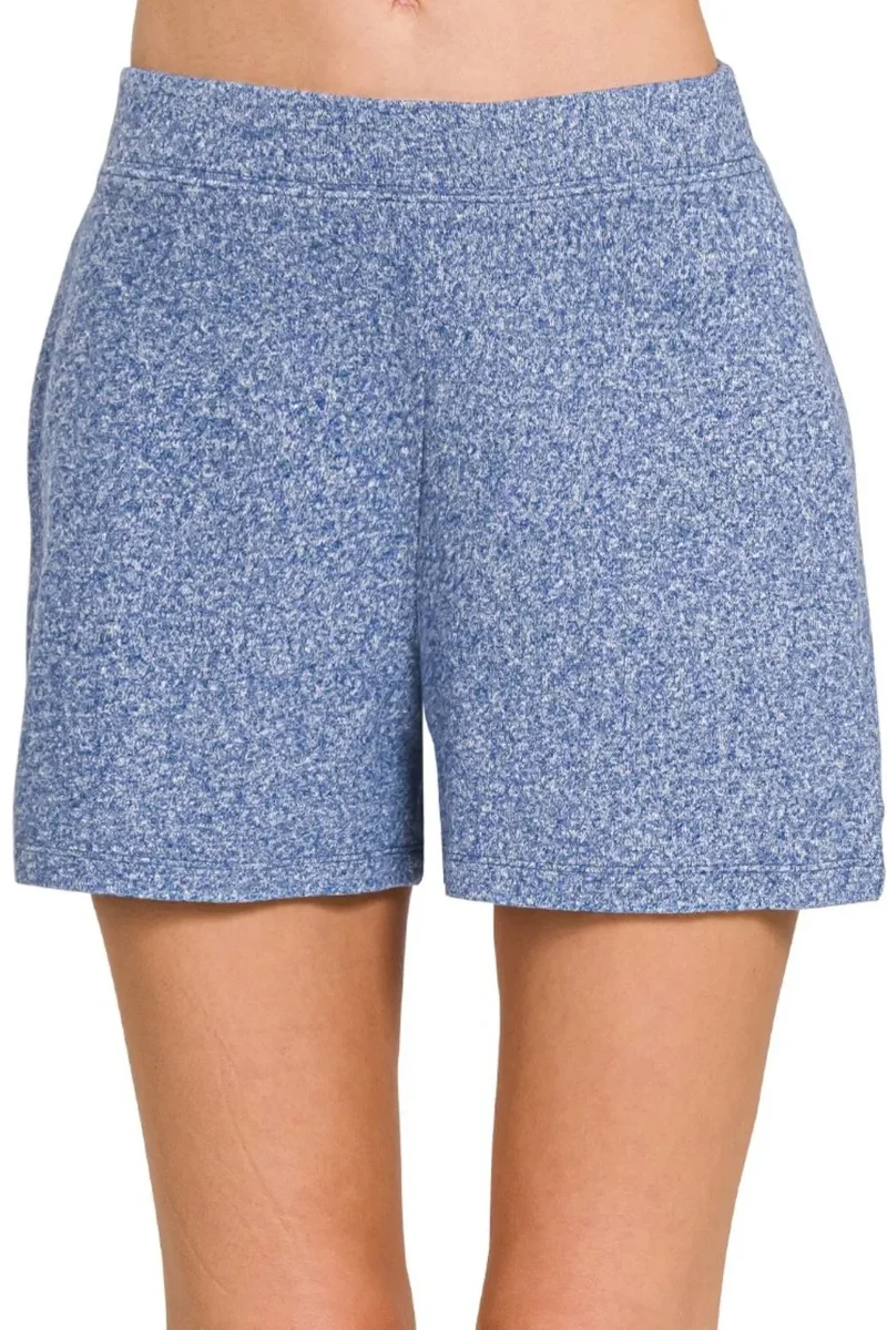 Zenana Soft Melange Hacci Shorts Med Resår Och Midja