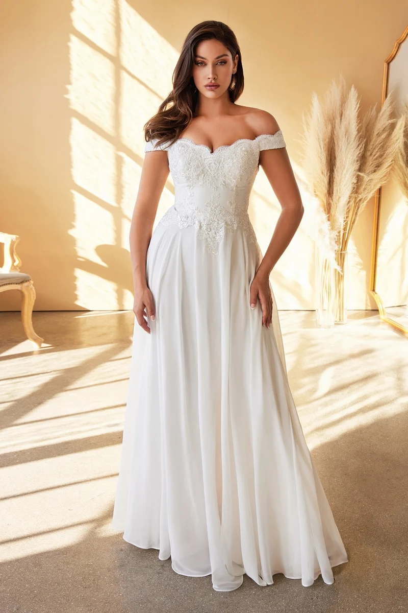Off the Shoulder Brudklänning med spets livstycke från Ladivine 7258W