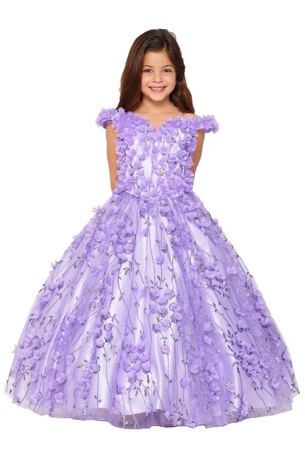 Off the Shoulder Blommor Spets Glitter Tyll Girl Mini Quince Gown BY Cinderella Couture USA AS8021