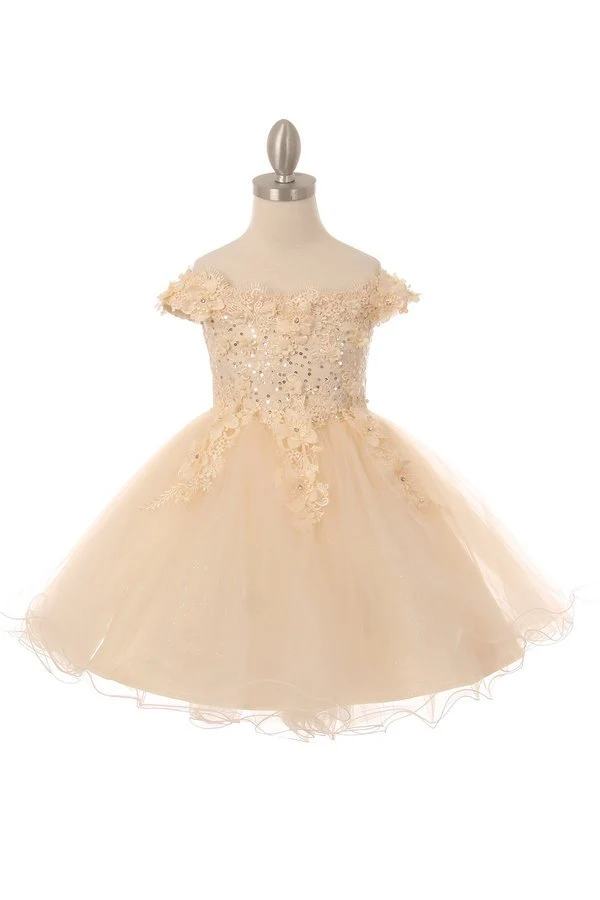 Off the Shoulder Floral Lace Tylle Girl Party Dress från Cinderella Couture USA AS9085