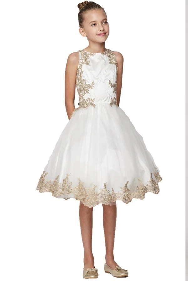 Crystal Organza Broderad Pearl Tylle Girl Party Dress från Cinderella Couture USA AS8503