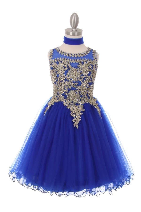 Flickklänning i guldspets Rhinestone Tyll från Cinderella Couture USA AS5017