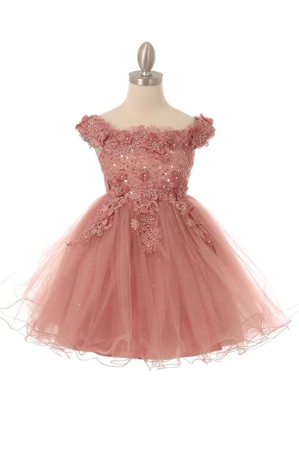 Off the Shoulder Blommig spets Tyll Babyfestklänning från Cinderella Couture USA AS9085B
